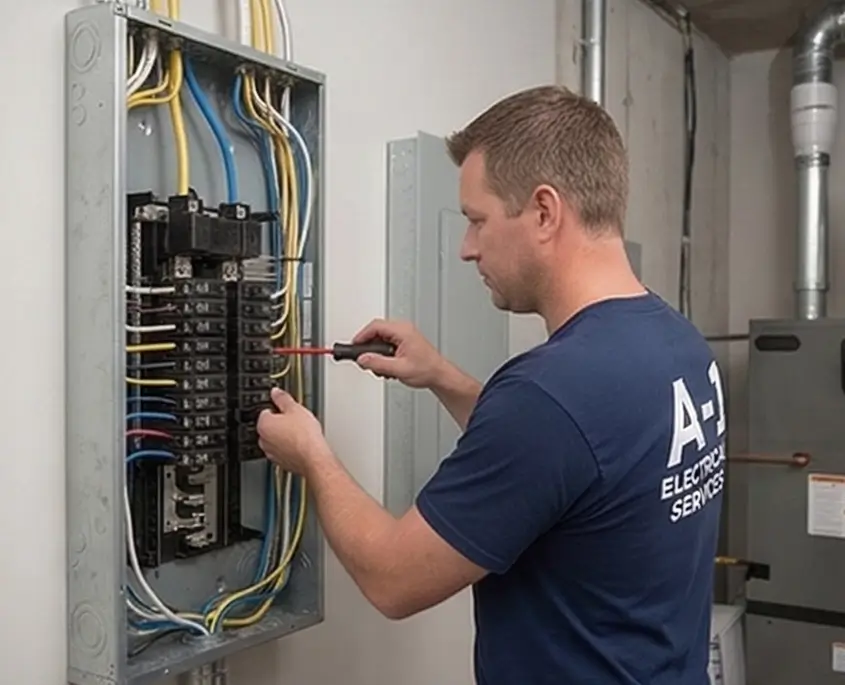 Electrician working on main electrical panel installation