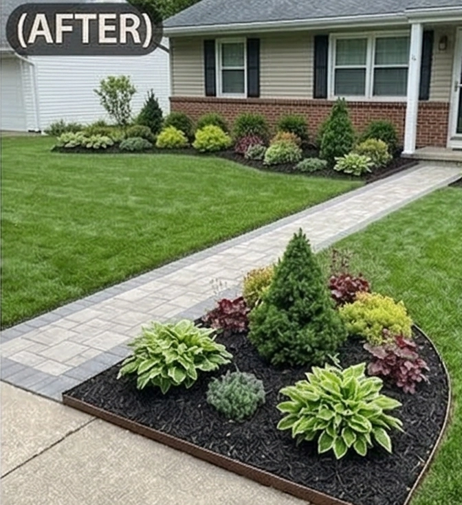 Professionally landscaped yard with clean beds and fresh mulch