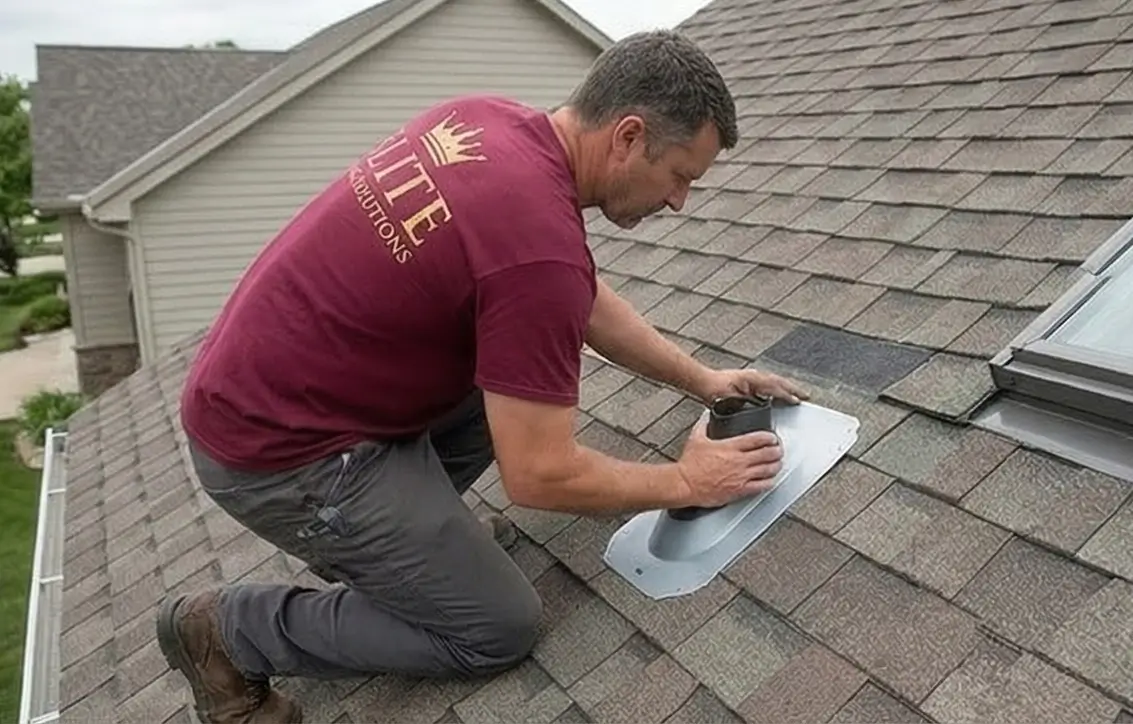 Roofer working on residential shingle installation